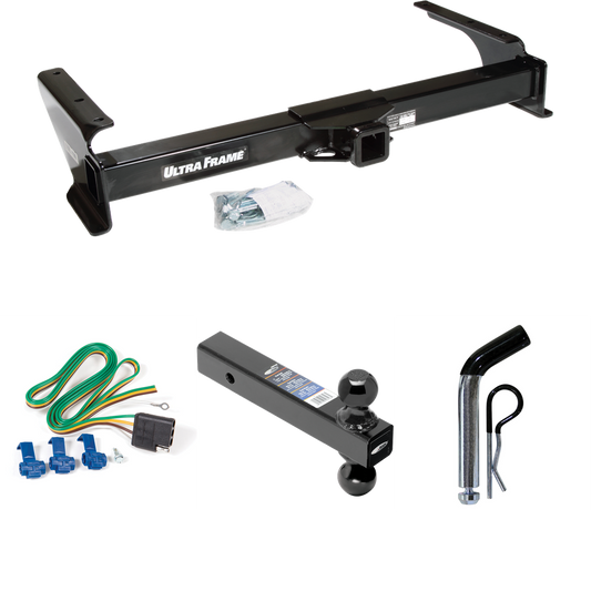 Fits 2003-2007 Ford E-250 Econoline Trailer Hitch Tow PKG w/ 4-Flat Wiring Harness + Dual Ball Ball Mount 2" & 2-5/16" Trailer Balls + Pin/Clip By Draw-Tite