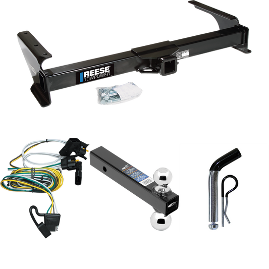 Fits 1995-2002 Ford E-250 Econoline Trailer Hitch Tow PKG w/ 4-Flat Wiring Harness + Dual Ball Ball Mount 2" & 2-5/16" Trailer Balls + Pin/Clip By Reese Towpower