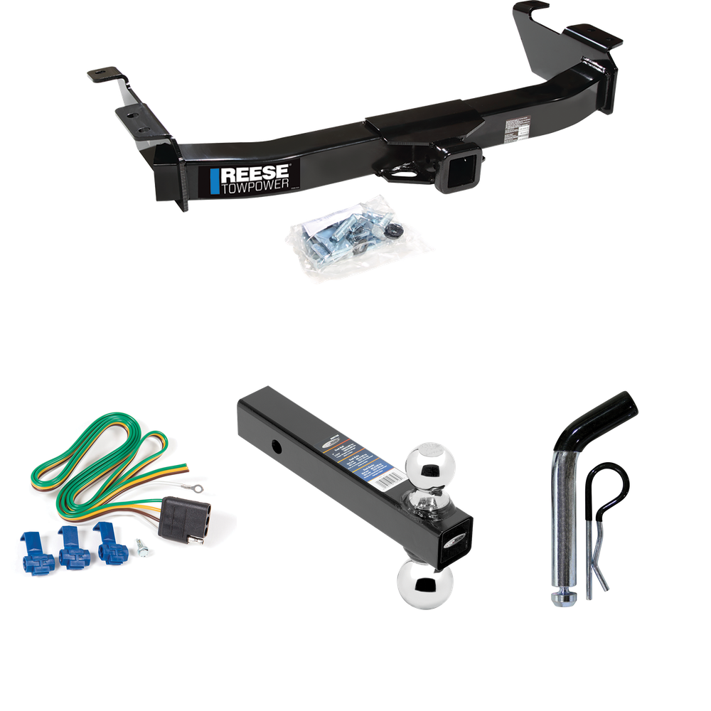 Fits 2003-2007 Ford E-350 Econoline Super Duty Trailer Hitch Tow PKG w/ 4-Flat Wiring Harness + Dual Ball Ball Mount 2" & 2-5/16" Trailer Balls + Pin/Clip By Reese Towpower