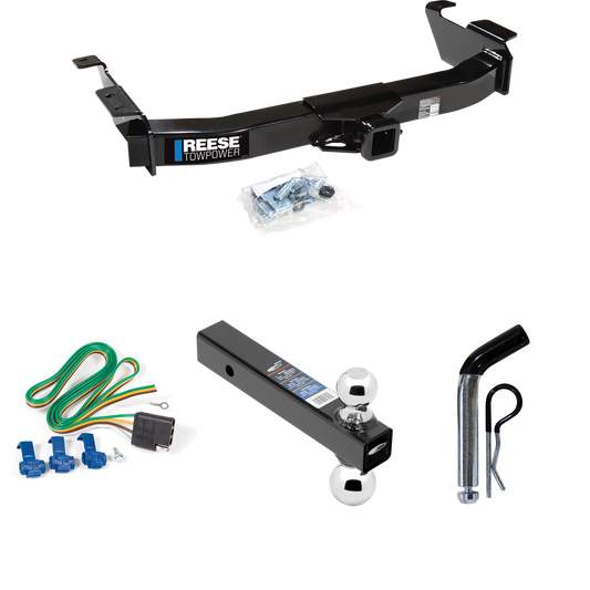 Fits 2003-2007 Ford E-350 Econoline Super Duty Trailer Hitch Tow PKG w/ 4-Flat Wiring Harness + Dual Ball Ball Mount 2" & 2-5/16" Trailer Balls + Pin/Clip By Reese Towpower