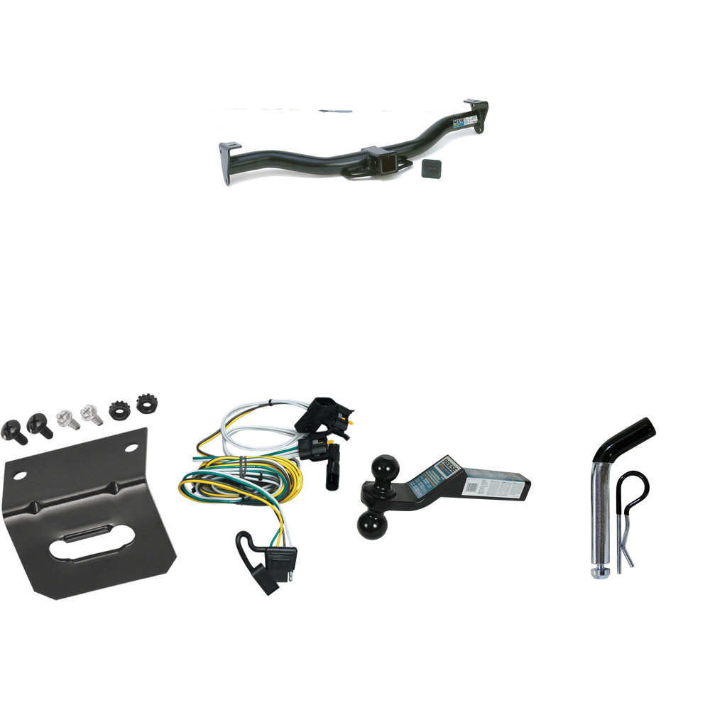 Fits 1995-2002 Ford E-250 Econoline Trailer Hitch Tow PKG w/ 4-Flat Wiring Harness + Dual Ball Ball Mount 2" & 2-5/16" Trailer Balls + Pin/Clip +  Wiring Bracket By Reese Towpower