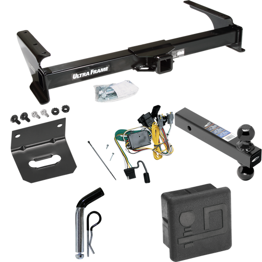 Fits 1992-1994 Ford E-150 Econoline Trailer Hitch Tow PKG w/ 4-Flat Wiring Harness + Dual Ball Ball Mount 2" & 2-5/16" Trailer Balls + Pin/Clip + Hitch Cover + Wiring Bracket By Draw-Tite