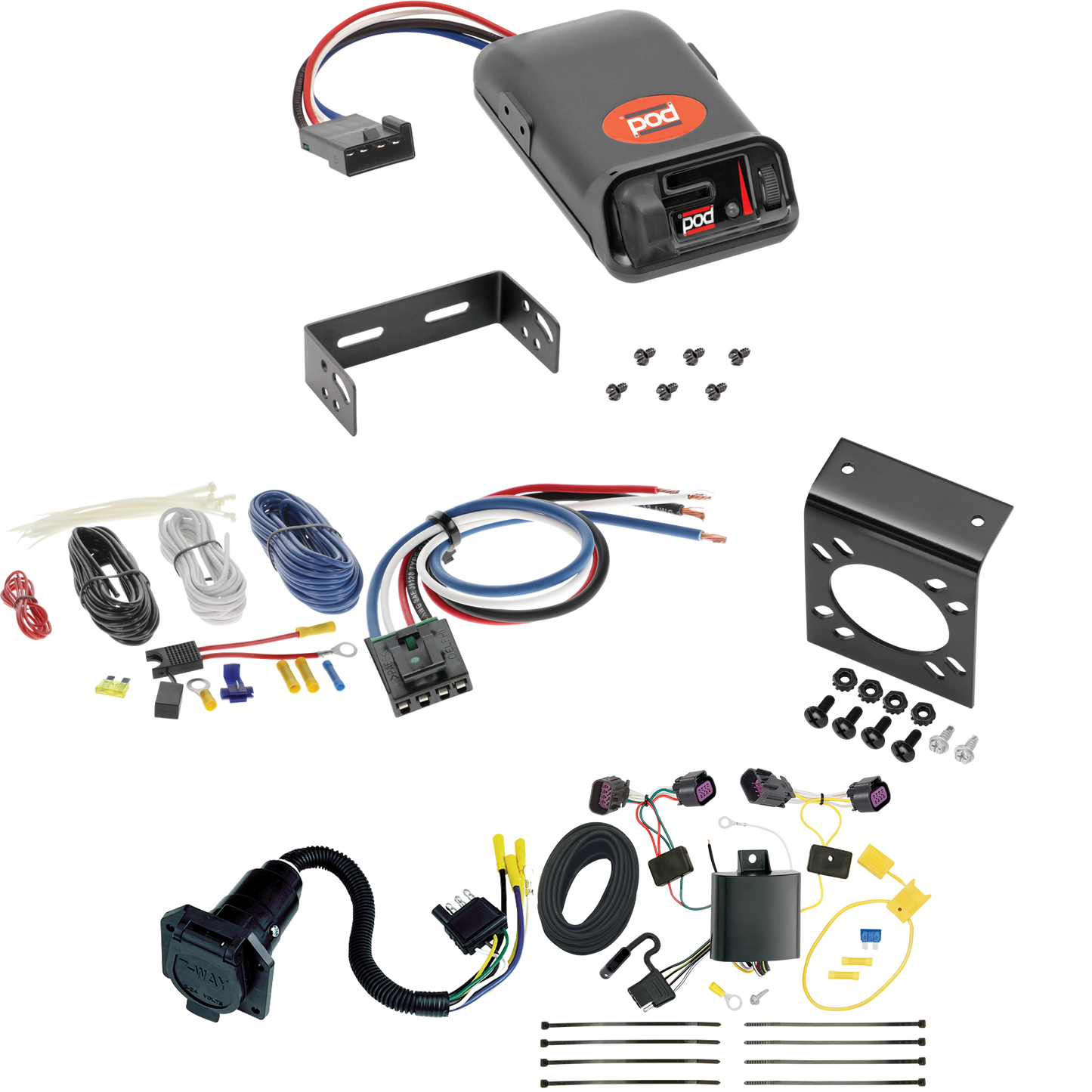 Fits 2015-2023 RAM ProMaster City 7-Way RV Wiring + Pro Series POD Brake Control + Generic BC Wiring Adapter By Tekonsha