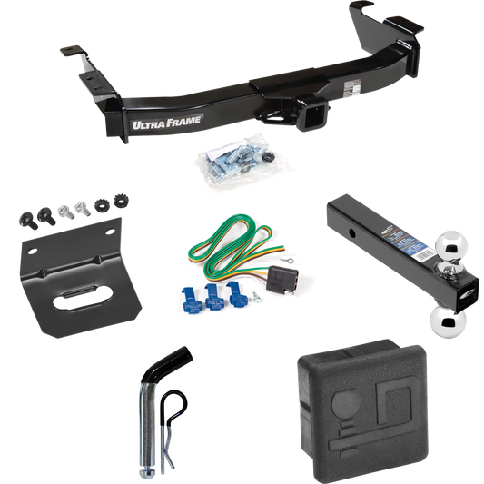 Fits 2003-2007 Ford E-350 Econoline Super Duty Trailer Hitch Tow PKG w/ 4-Flat Wiring Harness + Dual Ball Ball Mount 2" & 2-5/16" Trailer Balls + Pin/Clip + Hitch Cover + Wiring Bracket By Draw-Tite