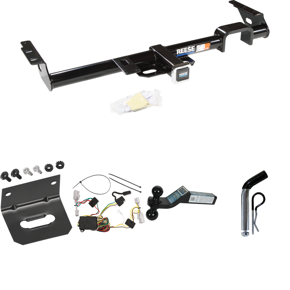 Fits 2001-2003 Toyota Highlander Trailer Hitch Tow PKG w/ 4-Flat Wiring Harness + Dual Ball Ball Mount 2" & 2-5/16" Trailer Balls + Pin/Clip +  Wiring Bracket By Reese Towpower