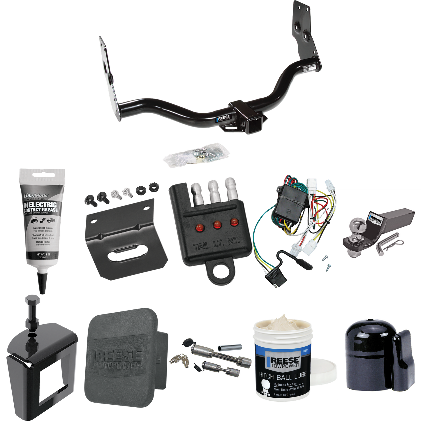 Fits 1996-2004 Nissan Pathfinder Trailer Hitch Tow PKG w/ 4-Flat Wiring + Starter Kit Ball Mount w/ 2" Drop & 2" Ball + 1-7/8" Ball + Wiring Bracket + Dual Hitch & Coupler Locks + Hitch Cover + Wiring Tester + Ball Lube + Electric Grease + Ball Wrenc