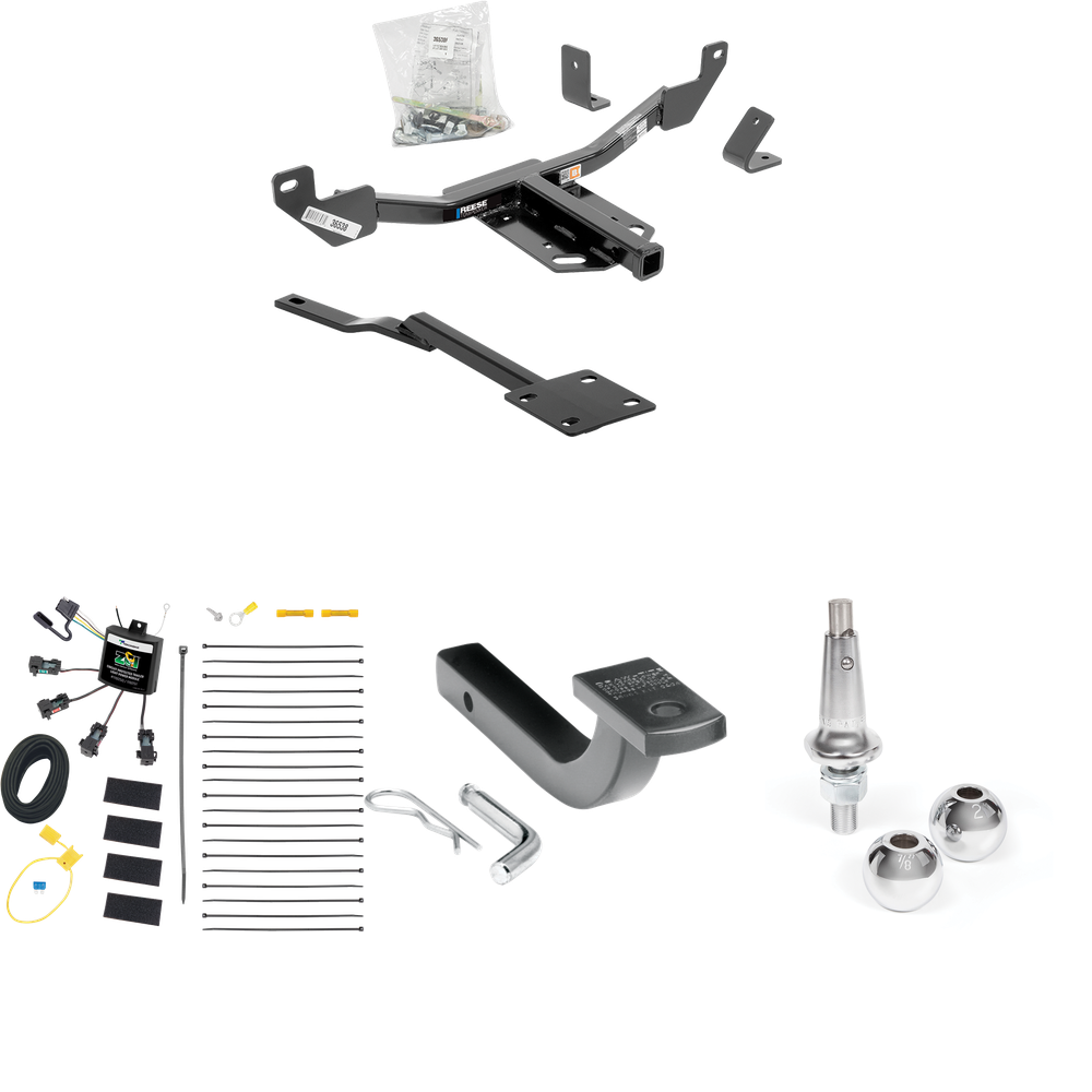 Fits 2013-2019 Cadillac XTS Trailer Hitch Tow PKG w/ 4-Flat Zero Contact "No Splice" Wiring Harness + Draw-Bar + Interchangeable 1-7/8" & 2" Balls By Reese Towpower