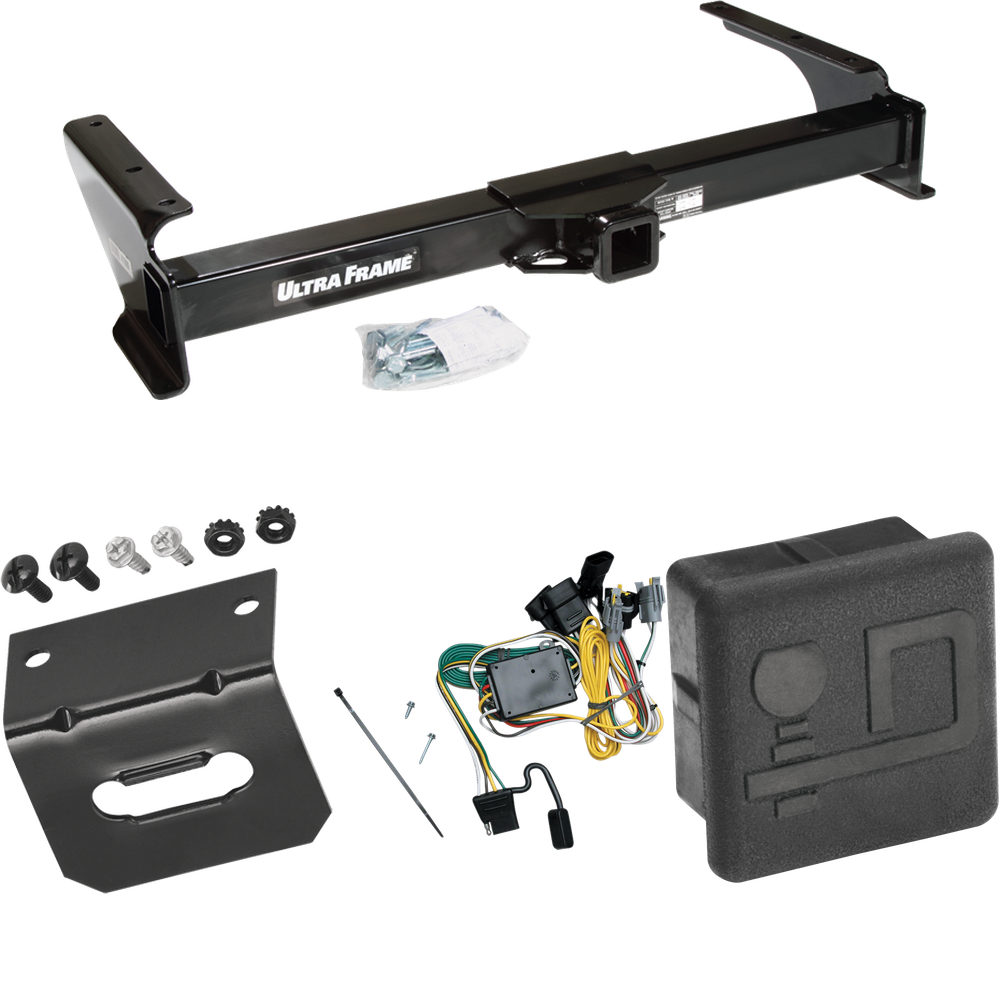 Fits 1992-1994 Ford E-150 Econoline Trailer Hitch Tow PKG w/ 4-Flat Wiring Harness + Hitch Cover + Wiring Bracket By Draw-Tite