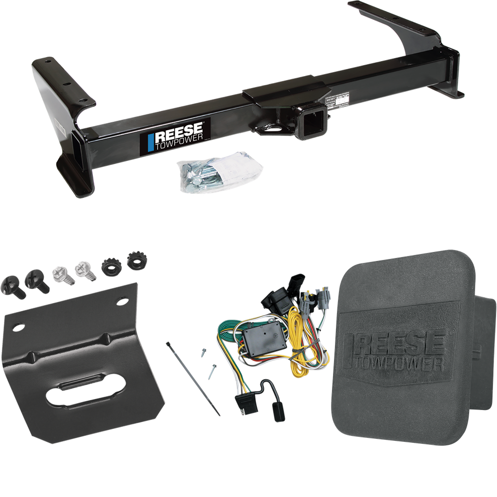 Fits 1992-1994 Ford E-150 Econoline Trailer Hitch Tow PKG w/ 4-Flat Wiring Harness + Hitch Cover + Wiring Bracket By Reese Towpower