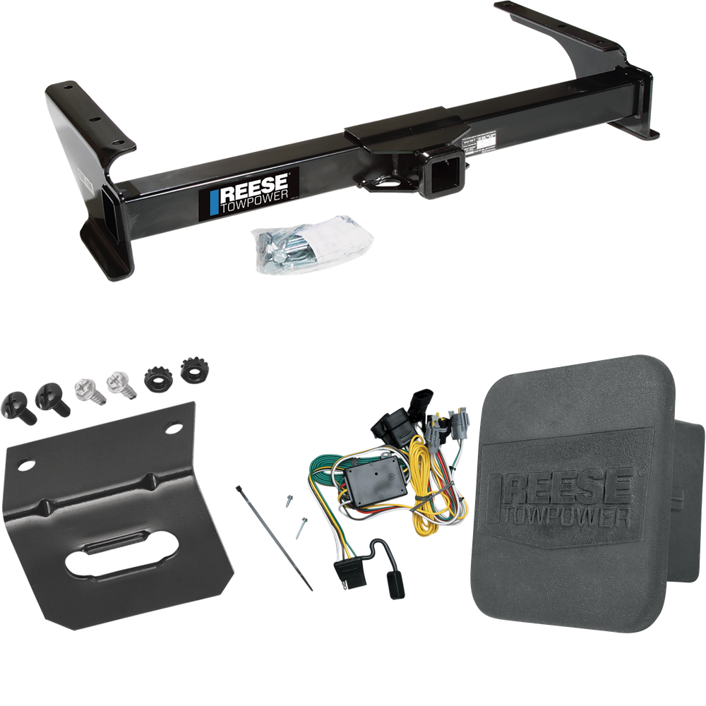 Fits 1992-1994 Ford E-350 Econoline Trailer Hitch Tow PKG w/ 4-Flat Wiring Harness + Hitch Cover + Wiring Bracket By Reese Towpower