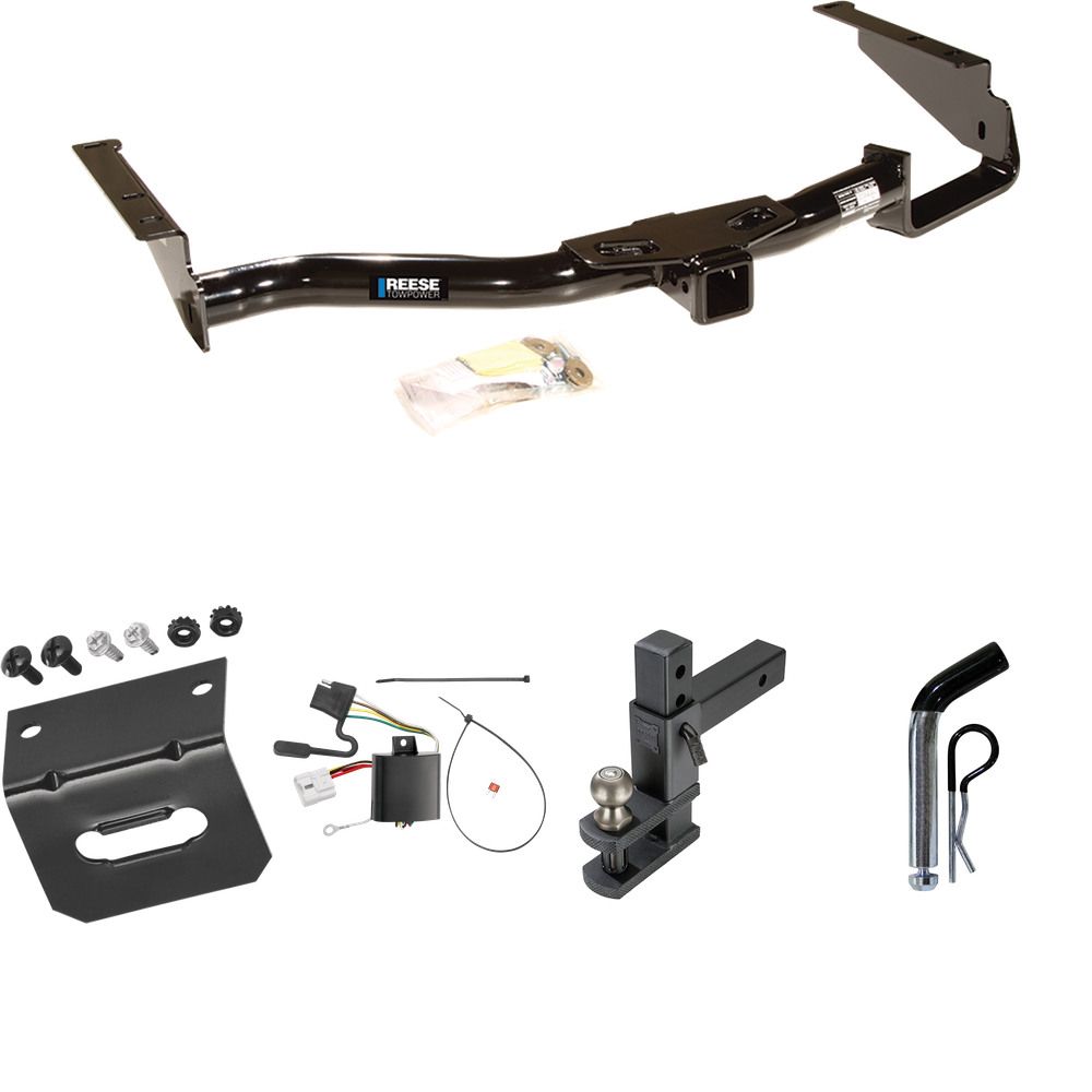 Se adapta al paquete de enganche de remolque Toyota Highlander 2004-2007 con arnés de cableado de 4 planos + soporte de bola de enganche de elevación ajustable con bola de 2" + pasador/clip + soporte de cableado de Reese Towpower