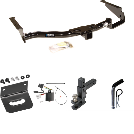 Fits 2004-2007 Toyota Highlander Trailer Hitch Tow PKG w/ 4-Flat Wiring Harness + Adjustable Drop Rise Clevis Hitch Ball Mount w/ 2" Ball + Pin/Clip + Wiring Bracket By Reese Towpower