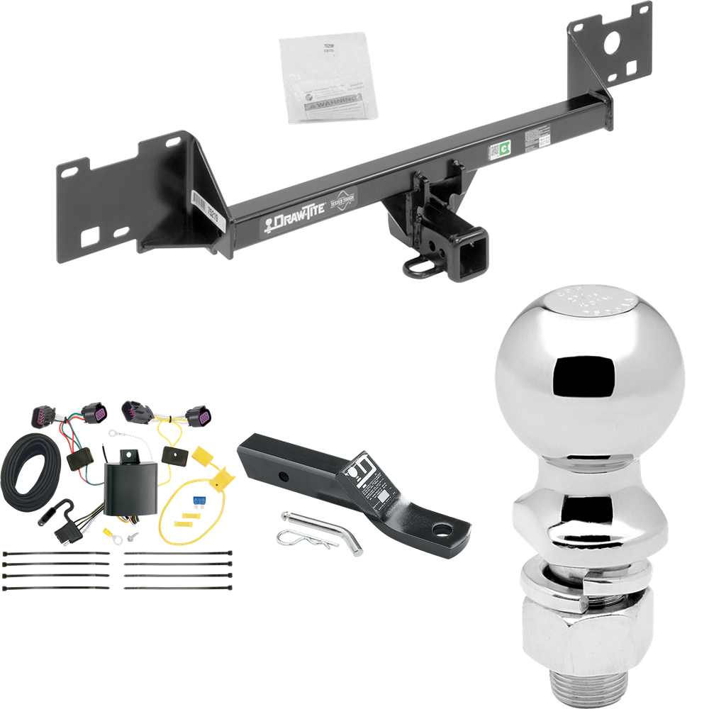 Fits 2015-2023 RAM ProMaster City Trailer Hitch Tow PKG w/ 4-Flat Wiring + Ball Mount w/ 2" Drop + 2-5/16" Ball By Draw-Tite