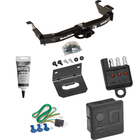 Fits 2003-2007 Ford E-250 Econoline Trailer Hitch Tow PKG w/ 4-Flat Wiring Harness + Hitch Cover + Wiring Bracket + Wiring Tester + Electric Grease By Draw-Tite