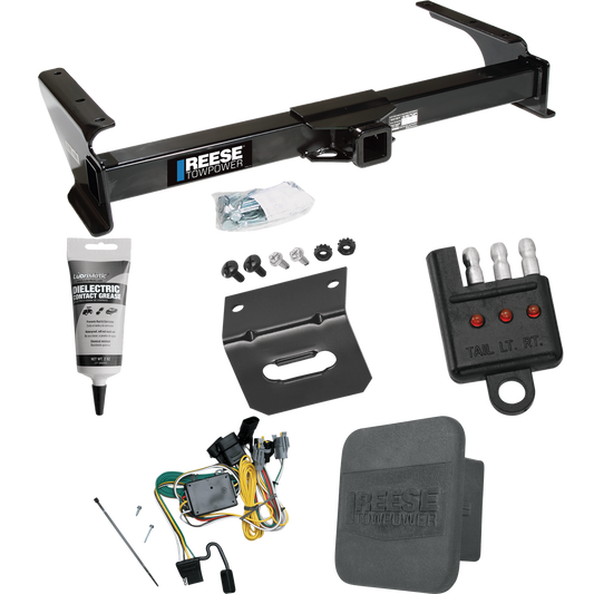 Fits 1992-1994 Ford E-150 Econoline Trailer Hitch Tow PKG w/ 4-Flat Wiring Harness + Hitch Cover + Wiring Bracket + Wiring Tester + Electric Grease By Reese Towpower