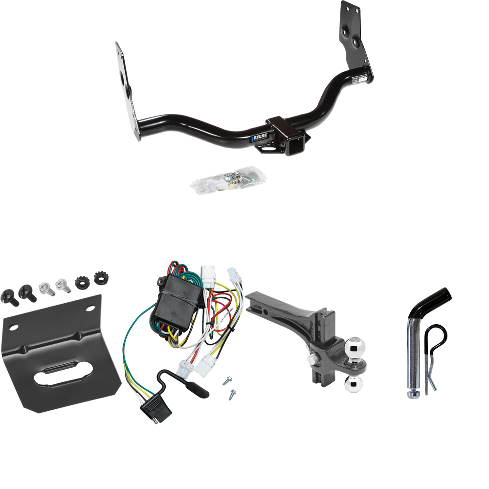 Fits 1997-2003 Infiniti QX4 Trailer Hitch Tow PKG w/ 4-Flat Wiring Harness + Dual Adjustable Drop Rise Ball Ball Mount 2" & 2-5/16" Trailer Balls + Pin/Clip + Wiring Bracket By Reese Towpower