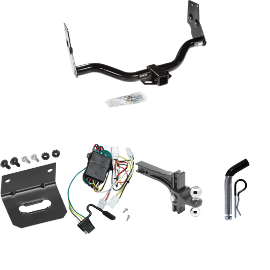 Fits 1997-2003 Infiniti QX4 Trailer Hitch Tow PKG w/ 4-Flat Wiring Harness + Dual Adjustable Drop Rise Ball Ball Mount 2" & 2-5/16" Trailer Balls + Pin/Clip + Wiring Bracket By Reese Towpower