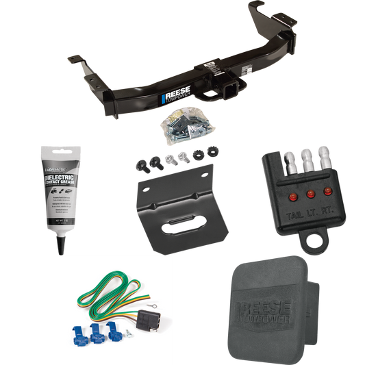 Fits 2003-2007 Ford E-250 Econoline Trailer Hitch Tow PKG w/ 4-Flat Wiring Harness + Hitch Cover + Wiring Bracket + Wiring Tester + Electric Grease By Reese Towpower