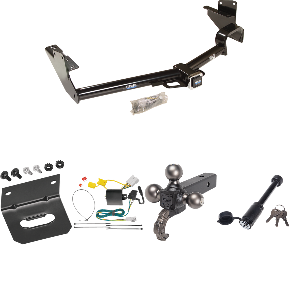 Fits 2008-2013 Toyota Highlander Trailer Hitch Tow PKG w/ 4-Flat Wiring + Triple Ball Tactical Ball Mount 1-7/8" & 2" & 2-5/16" Balls w/ Tow Hook + Tactical Dogbone Lock + Wiring Bracket By Reese Towpower