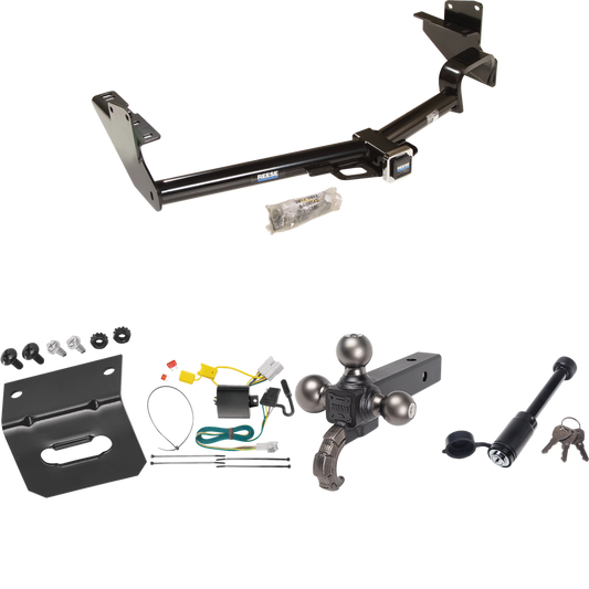 Fits 2008-2013 Toyota Highlander Trailer Hitch Tow PKG w/ 4-Flat Wiring + Triple Ball Tactical Ball Mount 1-7/8" & 2" & 2-5/16" Balls w/ Tow Hook + Tactical Dogbone Lock + Wiring Bracket By Reese Towpower