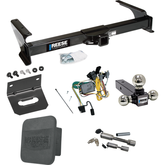 Fits 1992-1994 Ford E-250 Econoline Trailer Hitch Tow PKG w/ 4-Flat Wiring Harness + Triple Ball Ball Mount 1-7/8" & 2" & 2-5/16" Trailer Balls + Dual Hitch & Coupler Locks + Hitch Cover + Wiring Bracket By Reese Towpower