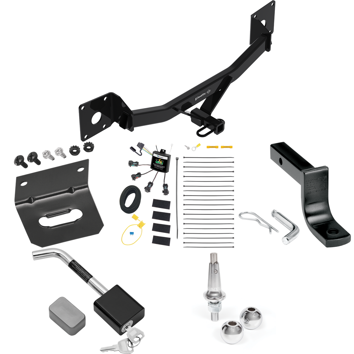 Fits 2018-2020 Buick Regal Sportback Trailer Hitch Tow PKG w/ 4-Flat Zero Contact "No Splice" Wiring Harness + Draw-Bar + Interchangeable 1-7/8" & 2" Balls + Wiring Bracket + Hitch Lock By Draw-Tite