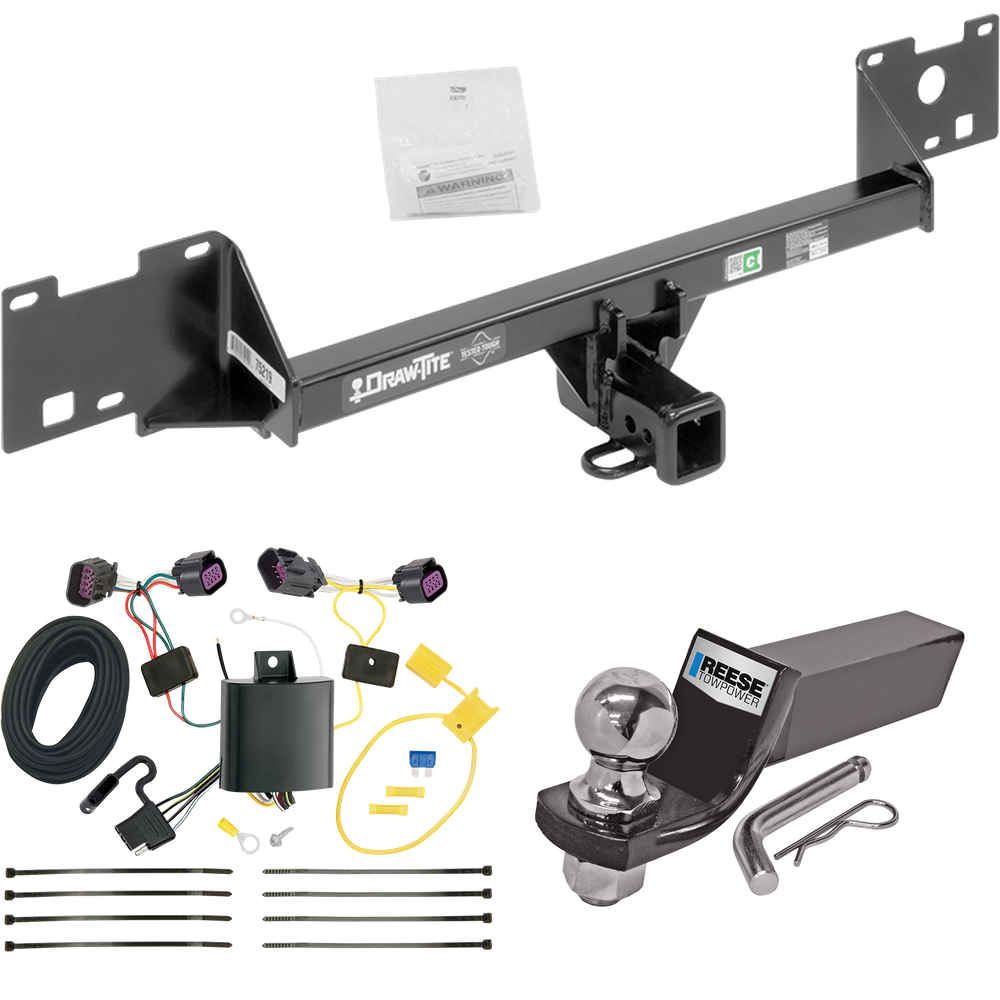 Fits 2015-2023 RAM ProMaster City Trailer Hitch Tow PKG w/ 4-Flat Wiring + Starter Kit Ball Mount w/ 2" Drop & 2" Ball By Draw-Tite