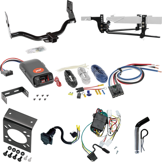 Fits 1997-2003 Infiniti QX4 Trailer Hitch Tow PKG w/ 6K Round Bar Weight Distribution Hitch w/ 2-5/16" Ball + Pin/Clip + Pro Series POD Brake Control + Generic BC Wiring Adapter + 7-Way RV Wiring By Draw-Tite