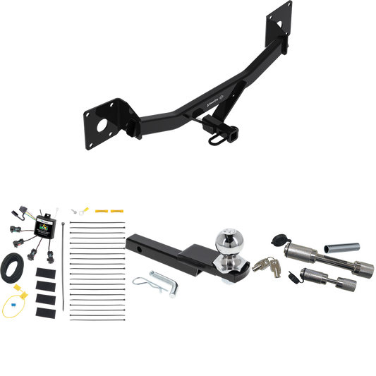 Fits 2016-2023 Chevrolet Malibu Trailer Hitch Tow PKG w/ 4-Flat Zero Contact "No Splice" Wiring Harness + Interlock Starter Kit w/ 2" Ball 1-1/4" Drop 3/4" Rise + Dual Hitch & Coupler Locks (For Premier (New Body Style) Models) By Draw-Tite