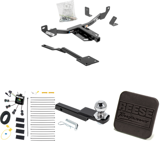 Fits 2013-2015 Chevrolet Malibu Trailer Hitch Tow PKG w/ 4-Flat Zero Contact "No Splice" Wiring Harness + Interlock Starter Kit w/ 2" Ball 1-1/4" Drop 3/4" Rise + Hitch Cover (Excludes: LTZ & Canada Models Models) By Reese Towpower