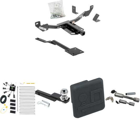 Fits 2013-2019 Cadillac XTS Trailer Hitch Tow PKG w/ 4-Flat Zero Contact "No Splice" Wiring Harness + Interlock Starter Kit w/ 2" Ball 1-1/4" Drop 3/4" Rise + Hitch Cover + Dual Hitch & Coupler Locks By Draw-Tite