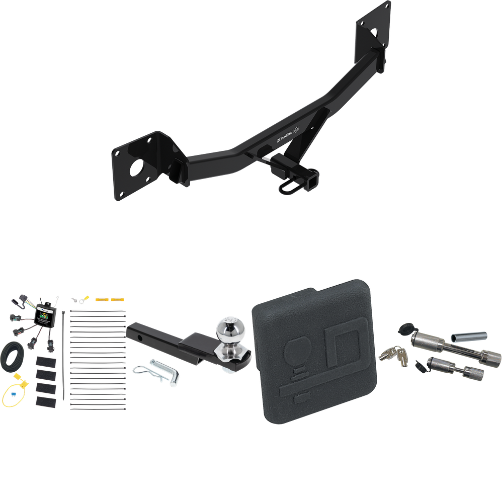 Fits 2018-2020 Buick Regal Sportback Trailer Hitch Tow PKG w/ 4-Flat Zero Contact "No Splice" Wiring Harness + Interlock Starter Kit w/ 2" Ball 1-1/4" Drop 3/4" Rise + Hitch Cover + Dual Hitch & Coupler Locks By Draw-Tite