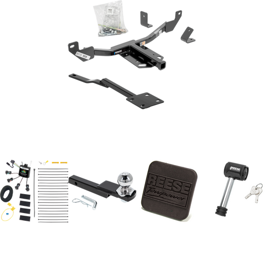 Fits 2010-2016 Buick LaCrosse Trailer Hitch Tow PKG w/ 4-Flat Zero Contact "No Splice" Wiring Harness + Interlock Starter Kit w/ 2" Ball 1-1/4" Drop 3/4" Rise + Hitch Cover + Hitch Lock By Reese Towpower