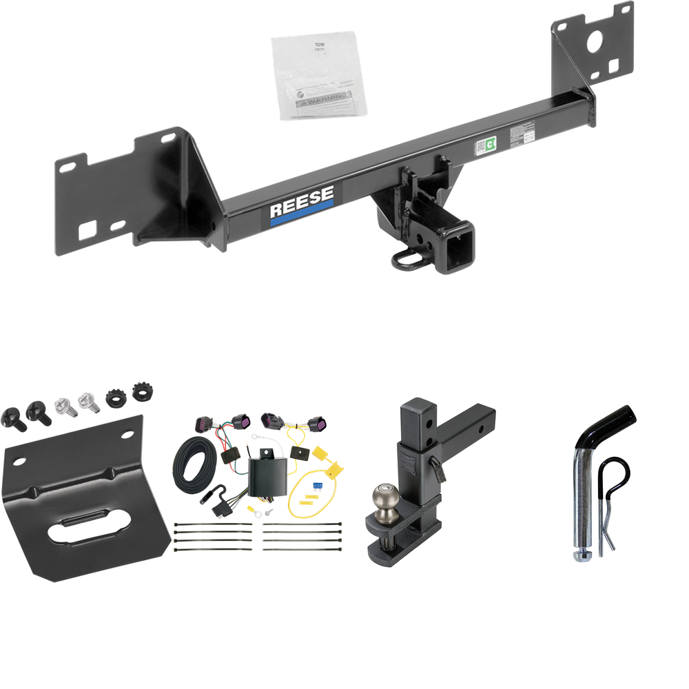 Fits 2015-2023 RAM ProMaster City Trailer Hitch Tow PKG w/ 4-Flat Wiring Harness + Adjustable Drop Rise Clevis Hitch Ball Mount w/ 2" Ball + Pin/Clip + Wiring Bracket By Reese Towpower