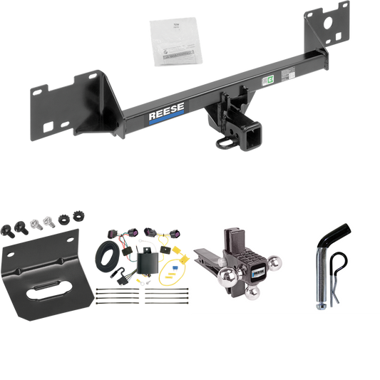 Fits 2015-2023 RAM ProMaster City Trailer Hitch Tow PKG w/ 4-Flat Wiring Harness + Adjustable Drop Rise Triple Ball Ball Mount 1-7/8" & 2" & 2-5/16" Trailer Balls + Pin/Clip + Wiring Bracket By Reese Towpower