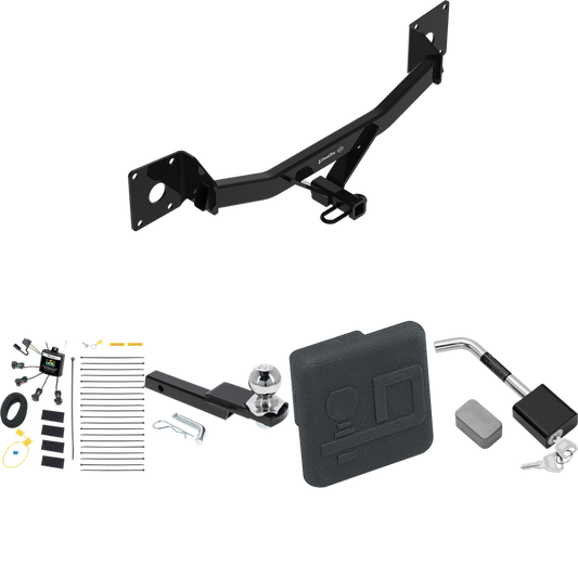 Fits 2016-2023 Chevrolet Malibu Trailer Hitch Tow PKG w/ 4-Flat Zero Contact "No Splice" Wiring Harness + Interlock Starter Kit w/ 2" Ball 1-1/4" Drop 3/4" Rise + Hitch Cover + Hitch Lock (For Premier (New Body Style) Models) By Draw-Tite