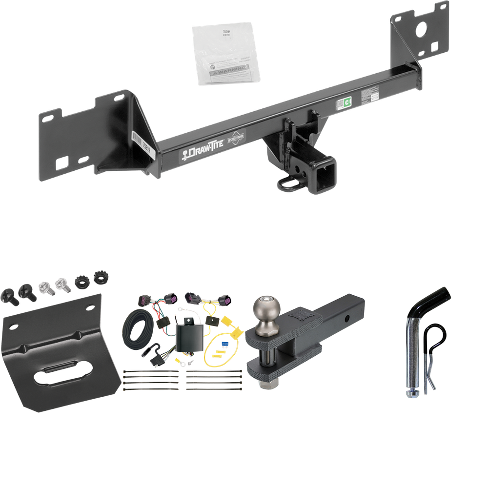 Fits 2015-2023 RAM ProMaster City Trailer Hitch Tow PKG w/ 4-Flat Wiring Harness + Clevis Hitch Ball Mount w/ 2" Ball + Pin/Clip + Wiring Bracket By Draw-Tite