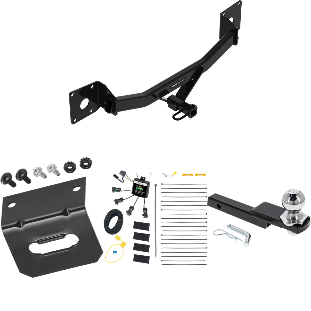 Fits 2016-2023 Chevrolet Malibu Trailer Hitch Tow PKG w/ 4-Flat Zero Contact "No Splice" Wiring Harness + Interlock Starter Kit w/ 2" Ball 1-1/4" Drop 3/4" Rise + Wiring Bracket (For Premier (New Body Style) Models) By Reese Towpower