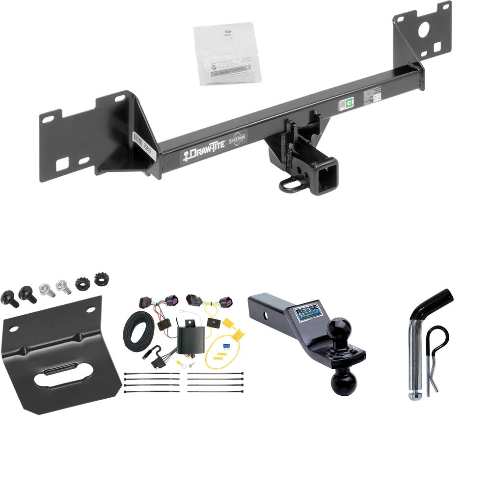 Fits 2015-2023 RAM ProMaster City Trailer Hitch Tow PKG w/ 4-Flat Wiring Harness + Dual Ball Ball Mount 1-7/8" & 2" Trailer Balls + Pin/Clip + Wiring Bracket By Draw-Tite