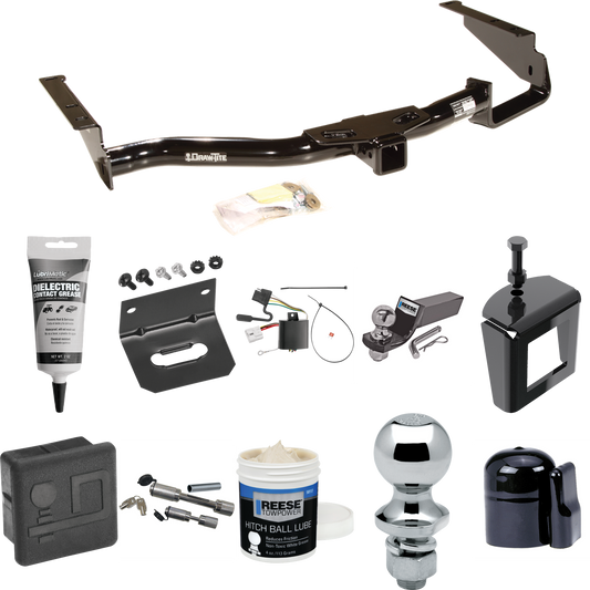 Fits 2004-2007 Toyota Highlander Trailer Hitch Tow PKG w/ 4-Flat Wiring + Starter Kit Ball Mount w/ 2" Drop & 2" Ball + 1-7/8" Ball + Wiring Bracket + Dual Hitch & Coupler Locks + Hitch Cover + Wiring Tester + Ball Lube +Electric Grease + Ball Wrench