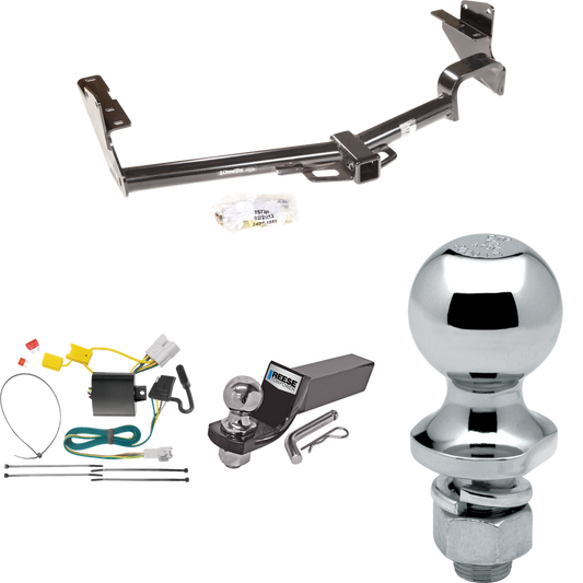 Fits 2008-2013 Toyota Highlander Trailer Hitch Tow PKG w/ 4-Flat Wiring + Starter Kit Ball Mount w/ 2" Drop & 2" Ball + 1-7/8" Ball By Draw-Tite