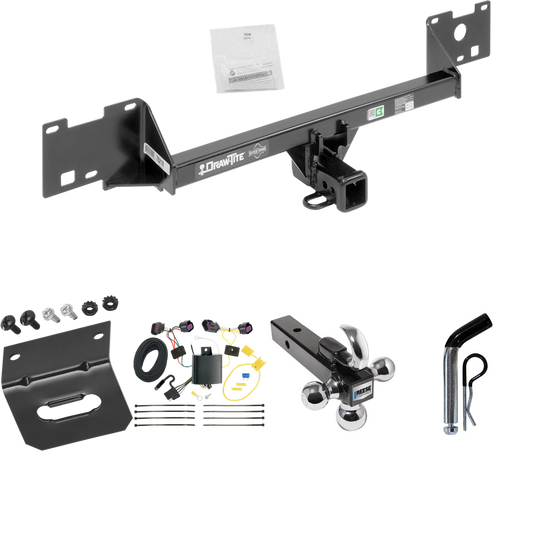 Fits 2015-2023 RAM ProMaster City Trailer Hitch Tow PKG w/ 4-Flat Wiring Harness + Triple Ball Ball Mount 1-7/8" & 2" & 2-5/16" Trailer Balls w/ Tow Hook + Pin/Clip + Wiring Bracket By Draw-Tite