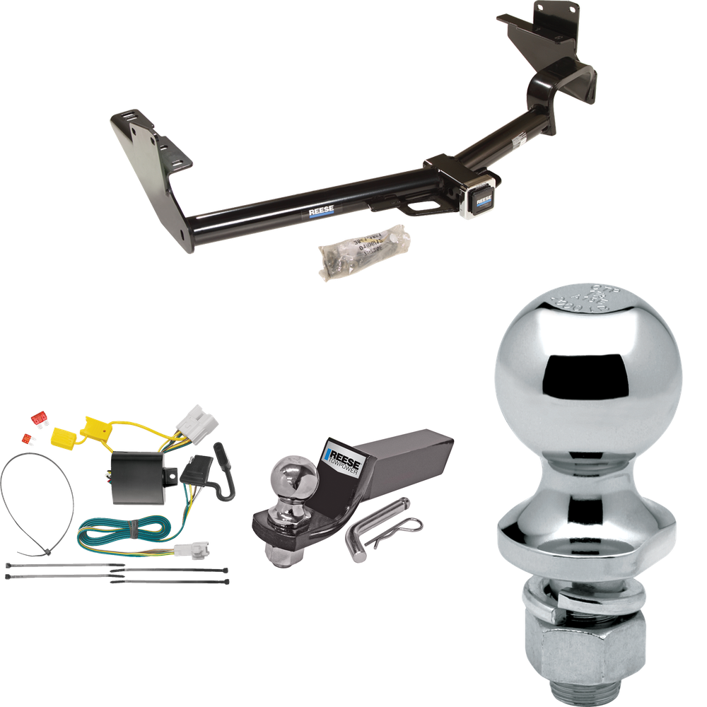 Fits 2008-2013 Toyota Highlander Trailer Hitch Tow PKG w/ 4-Flat Wiring + Starter Kit Ball Mount w/ 2" Drop & 2" Ball + 1-7/8" Ball By Reese Towpower