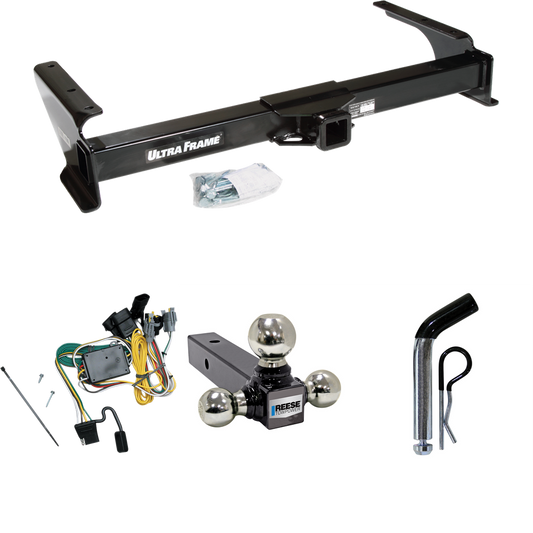 Fits 1992-1994 Ford E-350 Econoline Trailer Hitch Tow PKG w/ 4-Flat Wiring Harness + Triple Ball Ball Mount 1-7/8" & 2" & 2-5/16" Trailer Balls + Pin/Clip By Draw-Tite