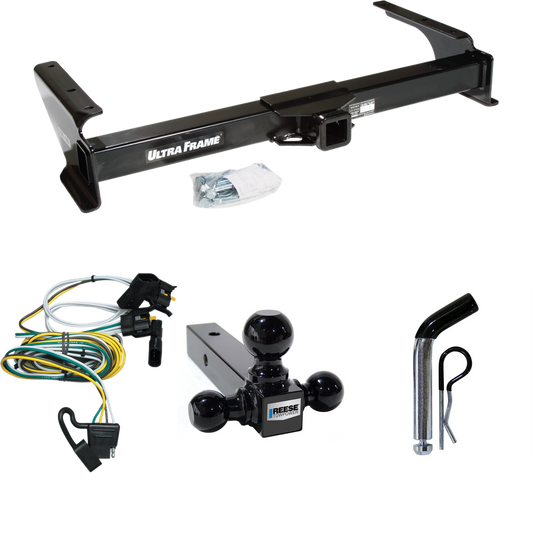 Fits 1995-2002 Ford E-350 Econoline Trailer Hitch Tow PKG w/ 4-Flat Wiring Harness + Triple Ball Ball Mount 1-7/8" & 2" & 2-5/16" Trailer Balls + Pin/Clip By Draw-Tite