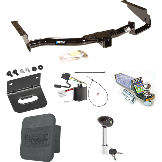 Fits 2004-2007 Toyota Highlander Trailer Hitch Tow PKG w/ 4-Flat Wiring + Starter Kit Ball Mount w/ 2" Drop & 1-7/8" Ball + Wiring Bracket + Hitch Lock + Hitch Cover By Reese Towpower