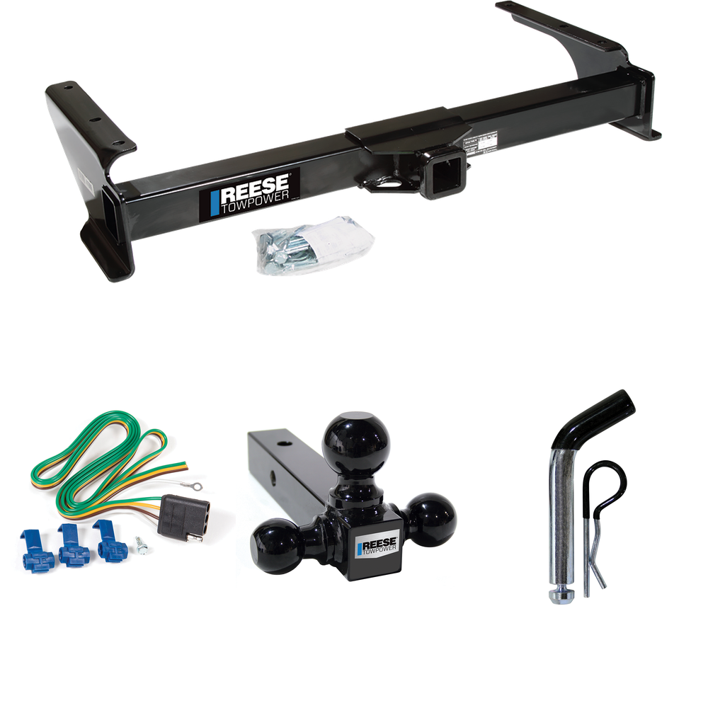 Fits 2003-2007 Ford E-250 Econoline Trailer Hitch Tow PKG w/ 4-Flat Wiring Harness + Triple Ball Ball Mount 1-7/8" & 2" & 2-5/16" Trailer Balls + Pin/Clip By Reese Towpower