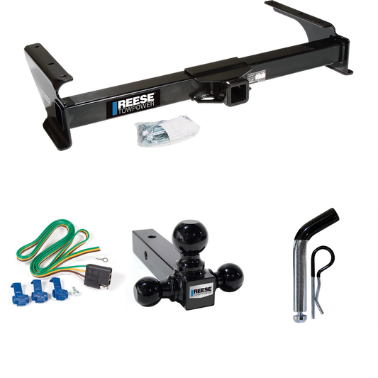 Fits 2003-2007 Ford E-250 Econoline Trailer Hitch Tow PKG w/ 4-Flat Wiring Harness + Triple Ball Ball Mount 1-7/8" & 2" & 2-5/16" Trailer Balls + Pin/Clip By Reese Towpower