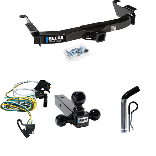 Fits 2000-2002 Ford E-250 Econoline Trailer Hitch Tow PKG w/ 4-Flat Wiring Harness + Triple Ball Ball Mount 1-7/8" & 2" & 2-5/16" Trailer Balls + Pin/Clip By Reese Towpower