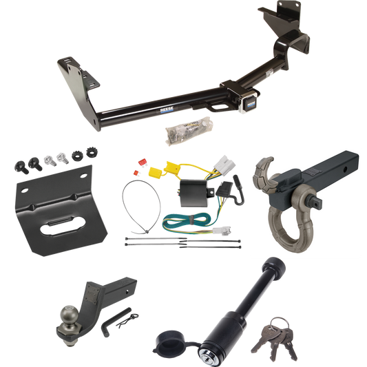 Fits 2008-2013 Toyota Highlander Trailer Hitch Tow PKG w/ 4-Flat Wiring + Interlock Tactical Starter Kit w/ 3-1/4" Drop & 2" Ball + Tactical Hook & Shackle Mount + Tactical Dogbone Lock + Wiring Bracket By Reese Towpower